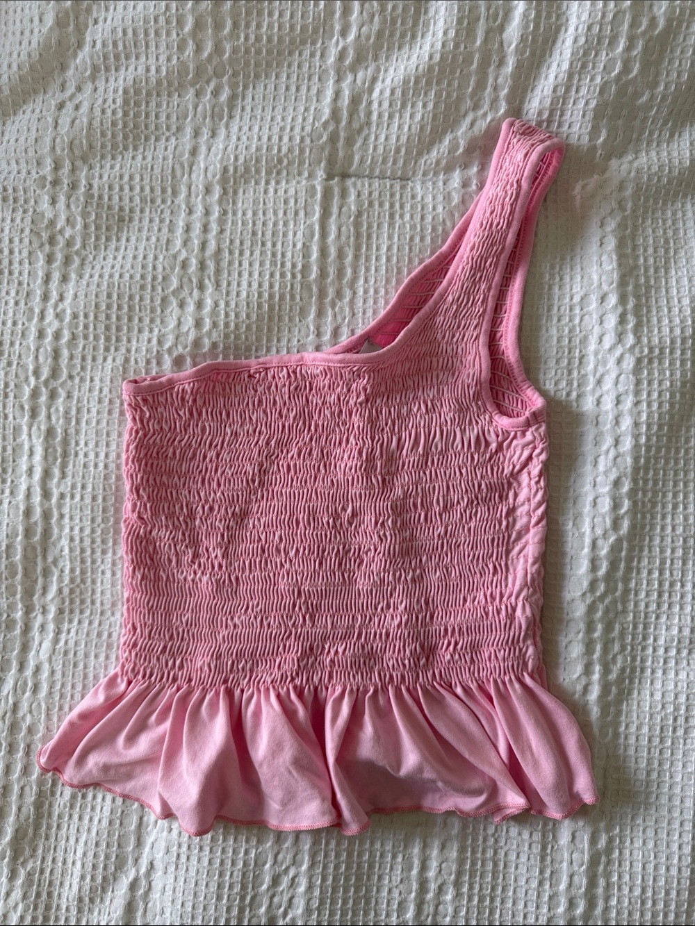 gaze Pink Smocked One-Shoulder Top
